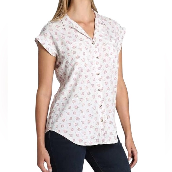 JACH’s Girlfriend Whimsical Floral Print Tencel Button Front Blouse - Picture 1 of 6